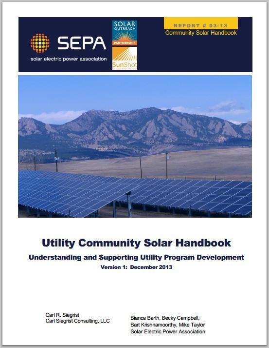 Utility Community Solar Handbook Business Drivers Market Research Stakeholder Engagement Program Design