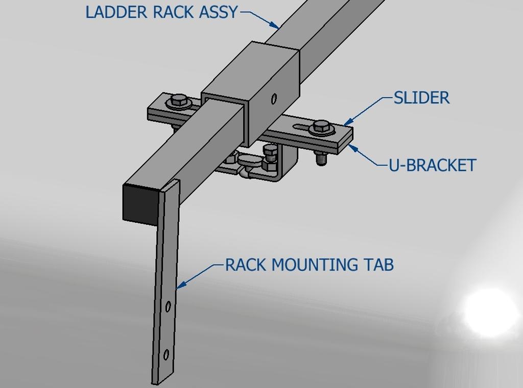 Step 4. Mount the ladder racks Identify the Ladder rack assemblies Set the Ladder Rack Assembly on the roof of the van with the rack mounting tab on the driver side.
