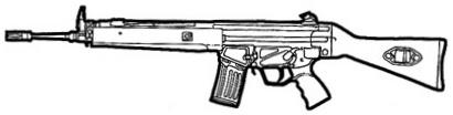 This model used standard M-16 magazines (not interchangeable with the model 33 magazines) and had a fold-down carrying handle.