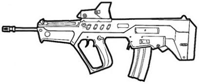 Magazine : 35 Rate of fire : 2/3/35 IMI TAR-21 Cost : 800 eb Length : 72 cm Country : Israel Le TAR-21 (Tavor Assault Rifle for 21st