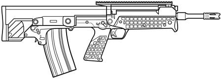 Kalashnikov AK107 Cartridge : 5.45S (4D6) Cost : 420 eb Length : 70 cm, crosse repliée Kalashnikov AKS-74U Cartridge : 5.