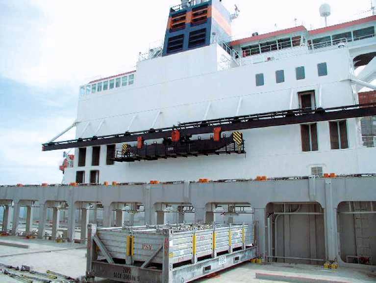 capacity of up to SWL 20 t Designed for the efficient handling of spares and provision in harbour Two separate hooks supported by a trolley travelling on a monorail beam, operating on both sides of