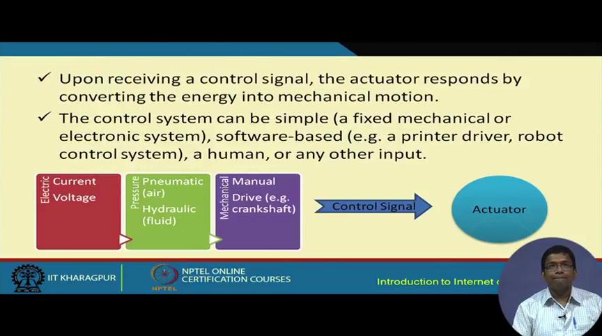 So, an actuator basically requires some kind of a control signal and a source of energy for their functioning.