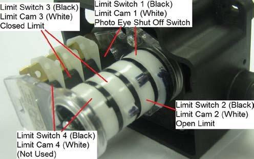 NOTE: The S-1 PE Bypass limit switch is used to disable the photo eyes as the bottom edge of the door panel is approximately two inches above the photo eyes.