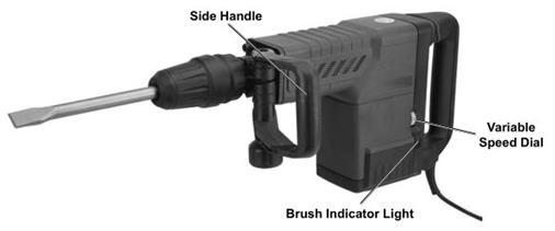 Subassembly Main Handle Switch Chuck Flat Chisel Variable Speed Dial Side Handle Brush Indicator Light Assembly Instructions Make sure that the trigger is in the OFF position and unplug the