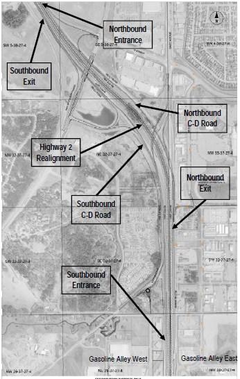Project Description The new Highway 2, Gaetz Avenue and Taylor Drive interchange system will consist of the realignment of Highway 2 to accommodate expansion to six lanes (three in each direction)