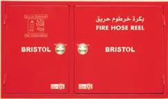 Horizontal Hose Reel and Extinguishers Cabinet Bigger Compartment houses Bristol standard Hose Reel. Small compartment suitable to house 2 nos. of either 4.5 Kg or 6 Kg DP Extinguisher, 9 Liter.