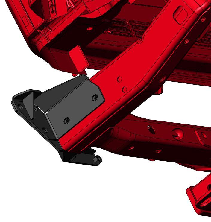 B. Install the Driver and Passenger side outer frame mounts (Passenger Mount Shown in Image Below) using ½ bolts and washers through