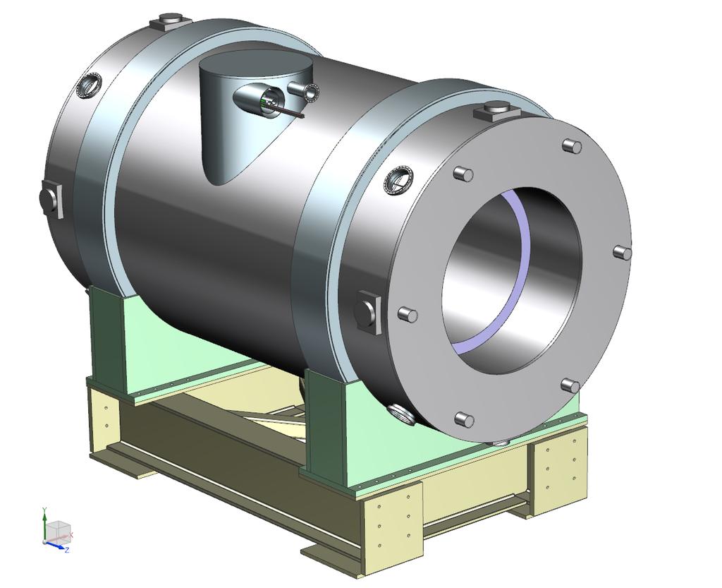 Design: vacuum vessel & support frame Provides insulating vacuum and attachment points for all components (in and out); Transfers all loads to ground: Cold mass and LN 2 shield weight through the