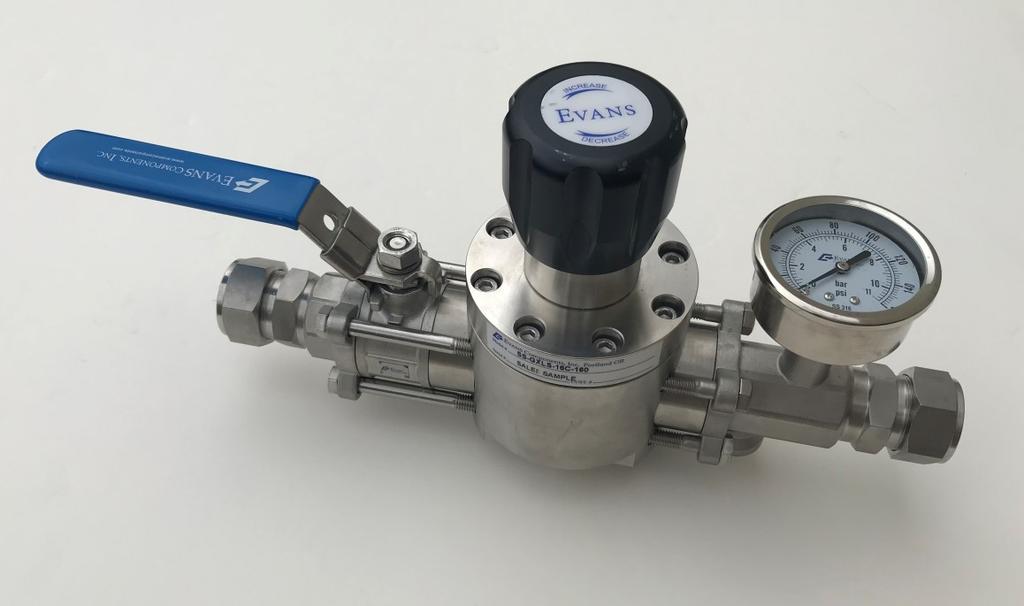 1 mm) Full port ball valve design Regulator: single stage, Buna-N/Nylon reinforced diaphragm, Buna-N seat Gauge: 0-1 psig (0-11 bar), 2 (.