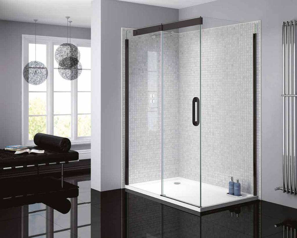 Toughened safety glass Cover caps and cover strips conceal fixings and enhance design of the range 52 ENCLOSURES & WETROOMS 53 10mm wetrooms & 8mm enclosures Toughened safety glass Wetrooms & Sliders