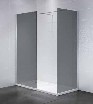 15 Wetroom with Side Panel IDENTITI WETROOM WITH SIDE PANEL Polished silver 8mm toughened safety glass 1950mm high Suitable for tray or wetroom installations 25mm adjustment for out of true walls
