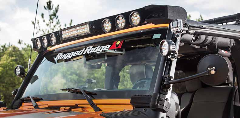 ELITE FAST TRACK WINDSHIELD LIGHT BAR The Rugged Ridge Modular LED Bar Mount represents the ultimate in versatility for your 07-17 JK.