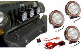 FRONT BUMPER LIGHT BAR KIT This 5 piece black front bumper light bar kit from Rugged Ridge fits 07-17 Wrangler and includes HID Fog Lights, wiring harness w/ switch.