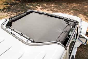 The Total Eclipse Shade 1-piece design utilizes the same attaching method as our Eclipse Sunshade, securing to the windshield frame and sport bar with integrated bungee straps, so there is no
