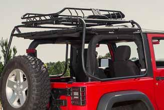 ADD VERSATILITY WITH RUGGED RIDGE X-CLAMPS See Pg. 87 for more info and kit options. Unique roof rack tilt function allows you to easily put your soft top back.