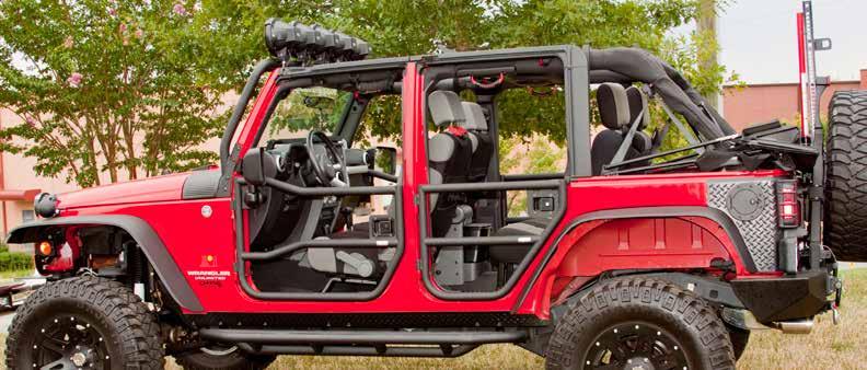 Easy to install and remove Durable and lockable paddle handle Full frame rattle free design Rugged Ridge Tube Doors Part # 07-17 Wrangler, Front, Pair 11509.10 07-17 Wrangler 4-Door, Rear, Pair 11509.