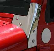 03 STAINLESS WINDSHIELD LIGHT BRACKETS These Rugged Ridge Windshield Light Brackets easily and quickly mount to your factory windshield hinge creating two great spots for off-road lighting.