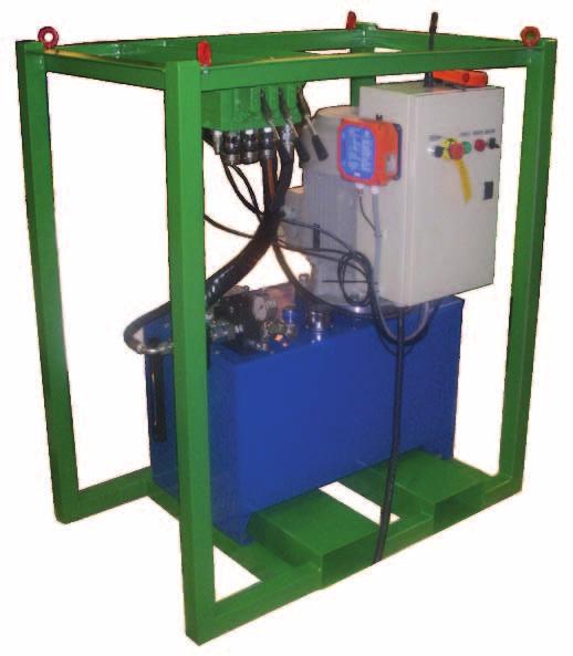 Hydraulic Power Pack 11 kw HYDRAULIC POWER PACK with fork lift pocket and approved RUD lifting lugs Max gross mass: - 600 kg Hydraulic Tank: Material: - Painted S275J0 Dimensions ext: (LxWxH) - 760x