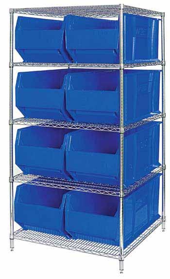 Capacity per shelf CHROME WIRE SHELVING with HULK 36 Containers COMPLETE PACKAGES!