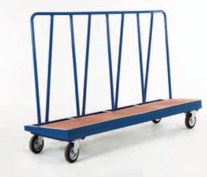 2 deck sizes Ply or zinc plated deck Welded angle chassis Support bar height 725mm from deck Deck height: 275 mm. Wheels: 2 swivel 2 fi xed castors with 200 mm dia.