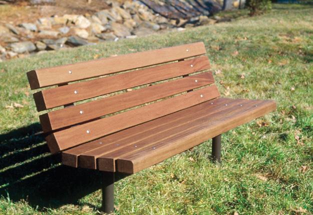 Model 4 Backless Bench 4 nominal 38 x 89mm slats. Surface or in-ground mount. Options: Mahogany or ipe wood slats. Maple, cherry, walnut or grey 2nd Site Systems recycled slats for 1.2 and 1.