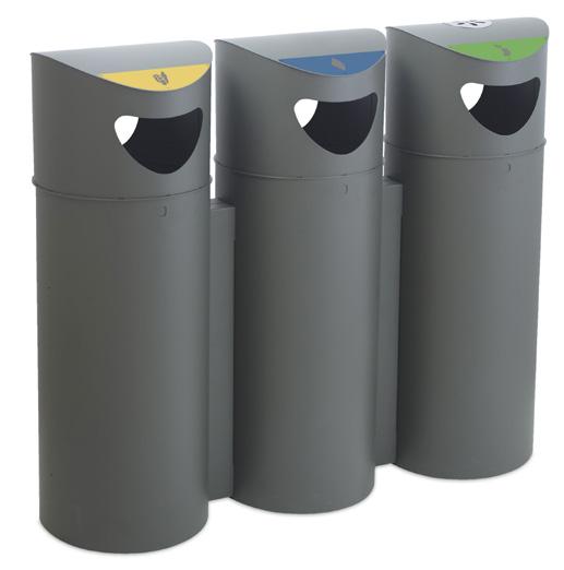 recycling stations with multiple bins (unlimited amount) using the jointing kit accessory EES (Ergonomic Emptying System): safe & efficient emptying With inner-ring bag holder or metal inner-liner