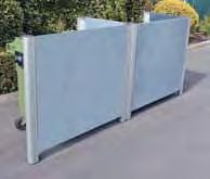 Frame: Vandalex Ecoboard Panelling: 100% recycled polyethylene Capacity Two sided screen 770 600 litre, 660 litre or 770 litre wheeled bin Two sided screen 1280 1100 litre or 1280