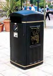 A multi-purpose, twin-liner litter bin. Gemini has a large capacity, yet can be installed in areas where space is limited without obstructing pedestrian flow. Bin-it symbol in Gold or Silver.
