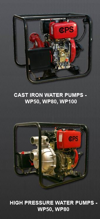 6 POWER PRODUCT SERIES WATER PUMPS CAST IRON WATER PUMPS Quality UK part assembled cast iron water pumps are fitted with electric start for ease of operation, and you can choose your required pipe