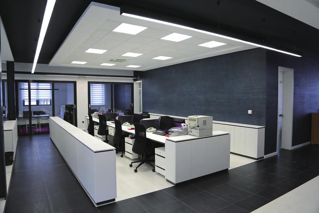 The Renesola less than 0.4" thin edge-lit recessed luminaires if offered in three sizes X4, X and X4 with the right lumen output needed to illuminate the space.
