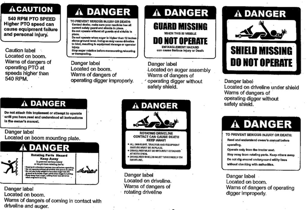 Please read all safety information on the preceding page, all safety notices throughout this manual and the safety signs below before assembling, operating, transporting or removing the borer from