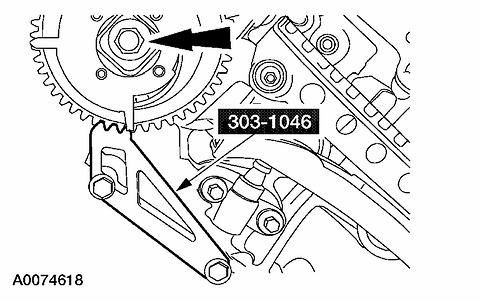 CAUTION: Damage to the camshaft phaser sprocket assembly will occur if mishandled or used as a lifting or leveraging device.