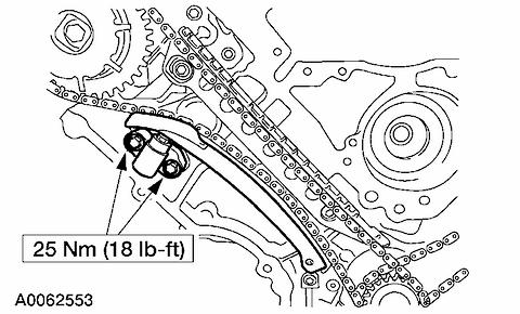 13. Note: The camshaft phaser and sprocket will be stamped with one of the illustrated timing marks for the RH camshaft.