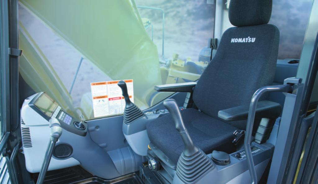 PC270LC-8 H YDRAULIC E XCAVATOR WORKING ENVIRONMENT Low Cab Noise The newly-designed cab is highly rigid and has excellent sound absorption ability.