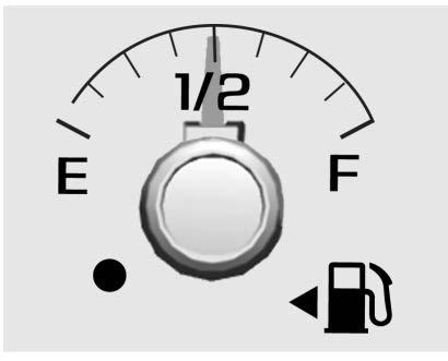 Fuel Gauge Metric English When the ignition is on, the fuel gauge indicates about how much fuel is left in the tank. An arrow on the fuel gauge indicates the side of the vehicle the fuel door is on.