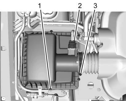 252 Vehicle Care 3. Disconnect the outlet duct by loosening the air duct clamp (3). 4. Lift the filter cover housing away from the engine air cleaner/filter housing. 5. Pull out the filter. 6.