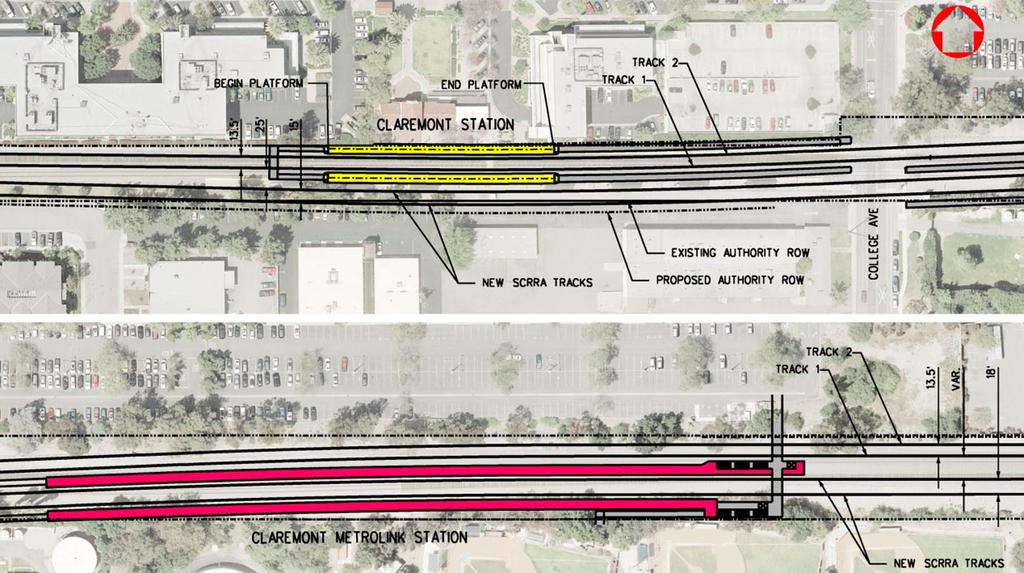 relocated east of College Avenue, and the Metrolink tracks would be shifted south.