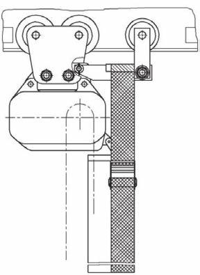Figure 24: Electric chain hoist with chain container suspended at the tandem trolley.
