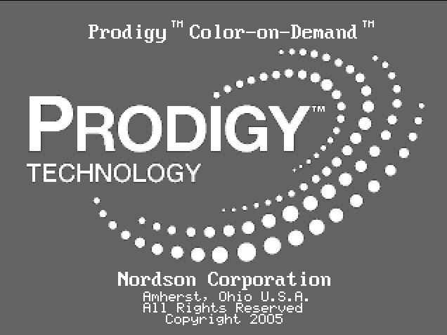 8 Prodigy Color-on-Demand System Generation III Color Change without Suction Line Purge When the color controller is turned on, the splash screen appears.