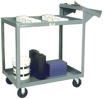 MOBILE STEEL TABLES IDEAL FOR TRANSFERRING WORK IN-PROCESS FROM ONE LOCATION TO THE NEXT Heavy duty steel angle framework and 12 ga.