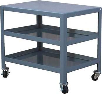 Unit: Shelves Have Welded Stiffener Bars to Keep Shelves Rigid Four 3" Polyolefin Swivel Casters with Brakes Gray Enamel Finish TWO SHELVES 2000 lb.