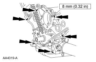54. Using new gaskets, install the engine front cover and the 16 bolts. Tighten the bolts in the sequence shown: Bolts 1 through 14 to 25 Nm (18 lb-ft). Bolts 15 and 16 to 50 Nm (37 lb-ft).