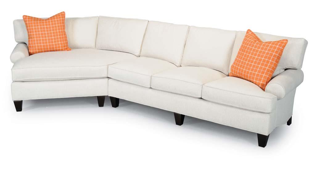 ESSENTIALS COLLECTION EXAMPLES SHOWN: XKL SECTIONAL STOCK LENGTH This example shows a left-arm facing cuddle chaise with sock arm, boxed back, and kickpleat skirt. It is 38 deep.