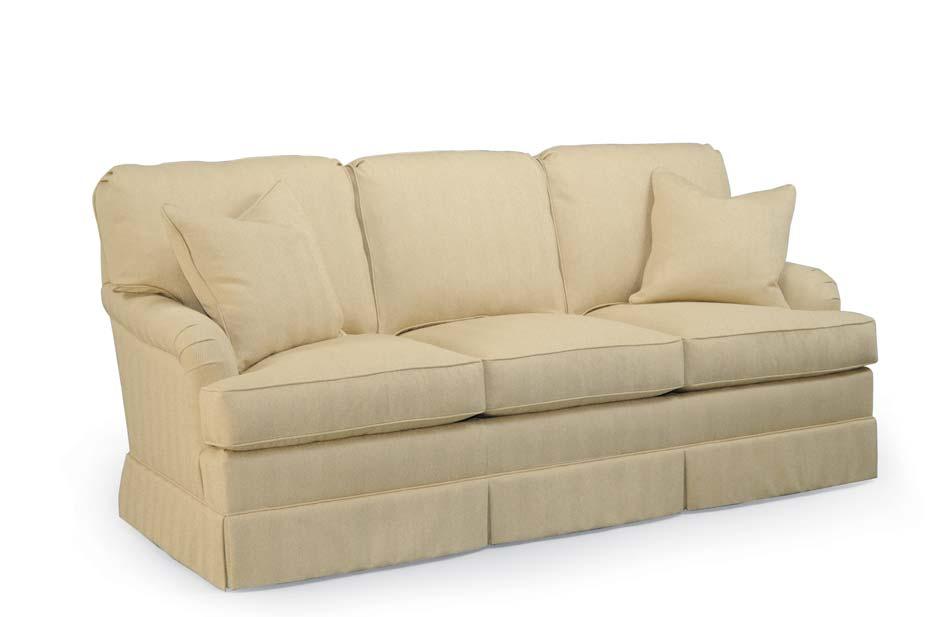 ESSENTIALS COLLECTION EXAMPLES SHOWN: ESK-3382 STOCK LENGTH The example below shows a three-cushion Essentials sofa with an English arm, square back, and kick pleat skirt.