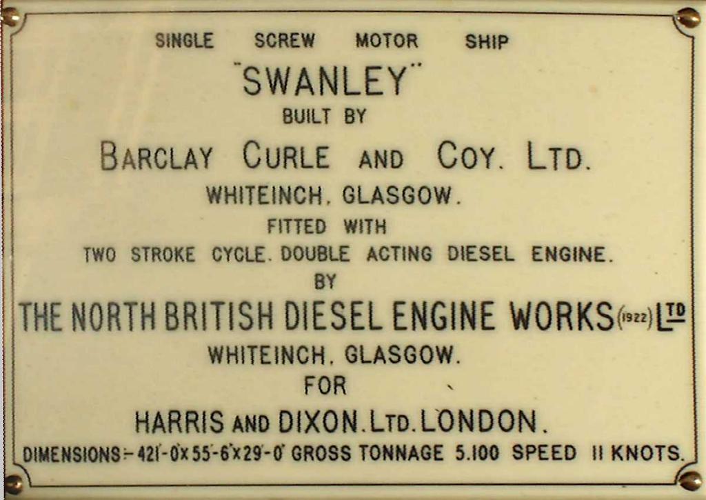 This Research Technical Note describes the engine of one of these models, a 1/48th scale half section model of the motor ship Swanley (I.D. No. T.1962.21.