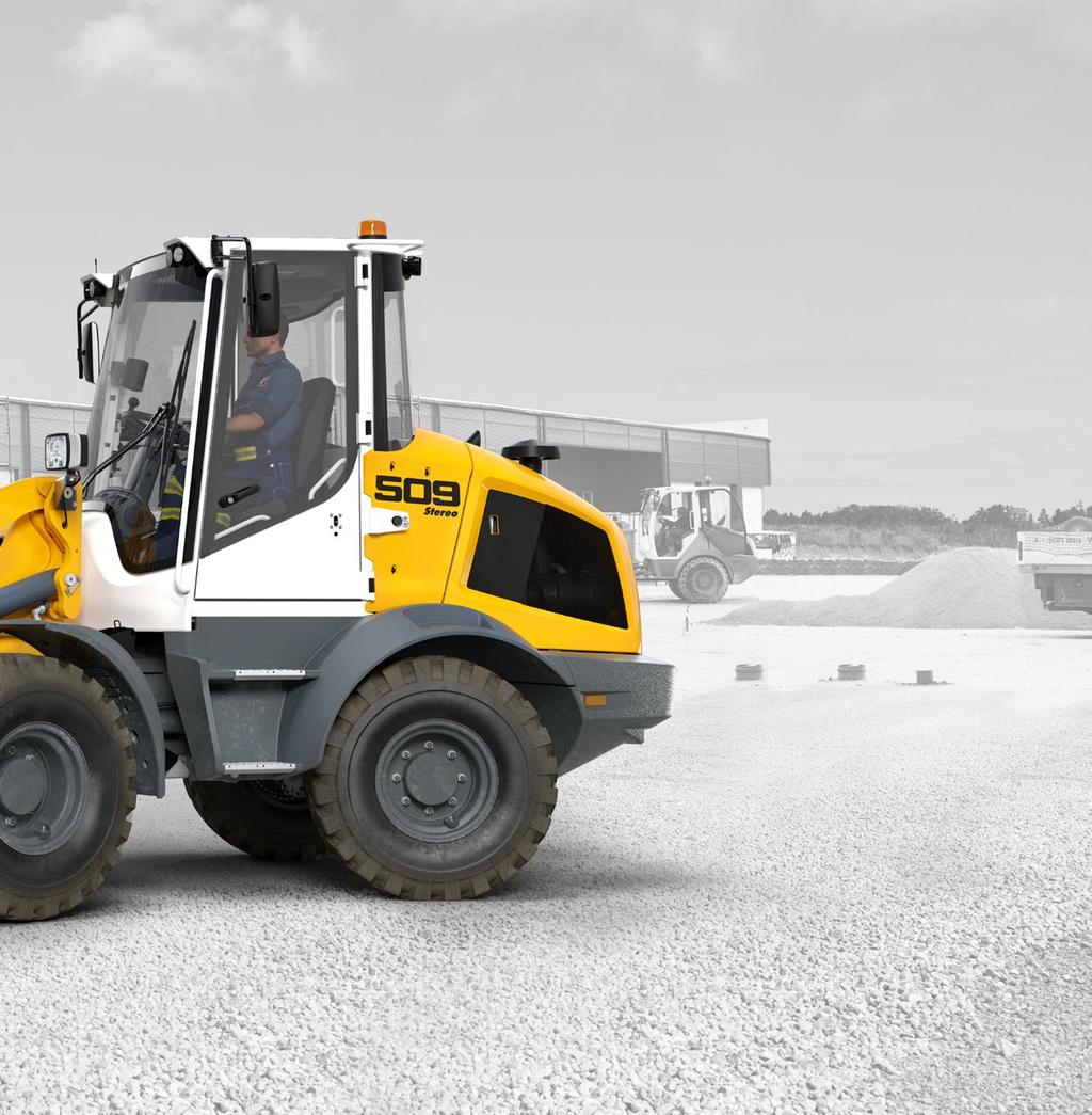 Productive and Safe Working Roomy, soundproof ROPS / FOPS cab Generous glass surfaces of the operator s cab 180 fold-out window right Additional working lights, front / rear (optional) Back-up alarm