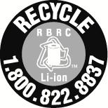 More information regarding battery disposal in U.S. and Canada is available at; http://www.rbrc.org/index.html, or by calling 1-800-822-8837 (1-800-8BATTERY).