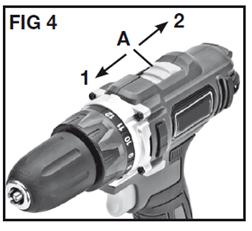 TRIGGER SWITCH ACTION Turn the drill on by depressing the trigger switch (4-FIG 1). Depressing the switch further will produce more speed and torque.