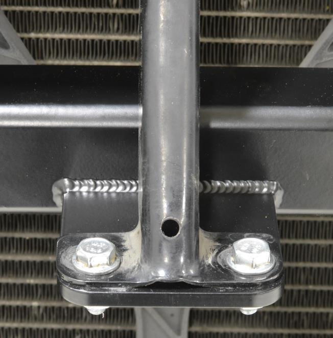 a) Loosely bolt the CorkSport Crashbar to the OE hood latch support using two (2) supplied M6 bolts and nuts (10mm head size). Figure 7a shows the bolts with red circles.